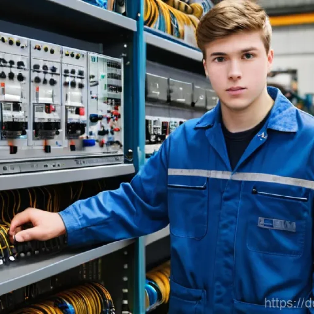 전자기술사 합격자 인터뷰 - **Prompt for Apprenticeship/Practical Learning:**
A young male electrical apprentice, approximat...