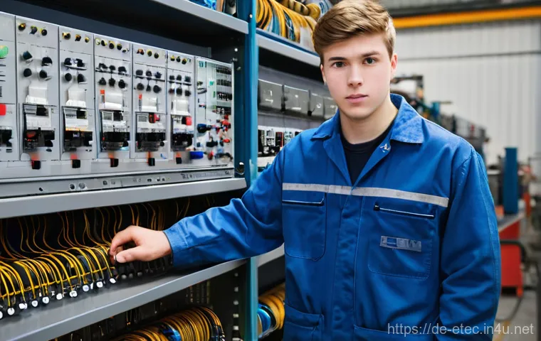전자기술사 합격자 인터뷰 - **Prompt for Apprenticeship/Practical Learning:**
    A young male electrical apprentice, approximat...