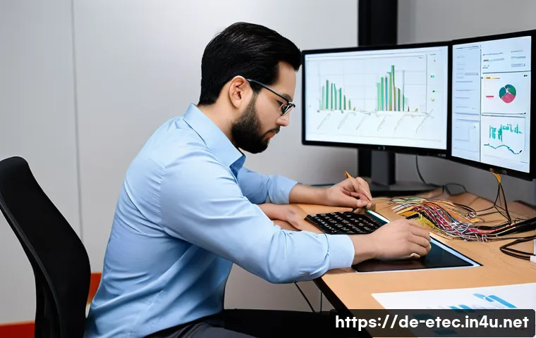 전자기술사와 관련된 실무 역량 강화 - **Prompt:** A focused electrical engineer, approximately 30-40 years old, with a professional and cl...