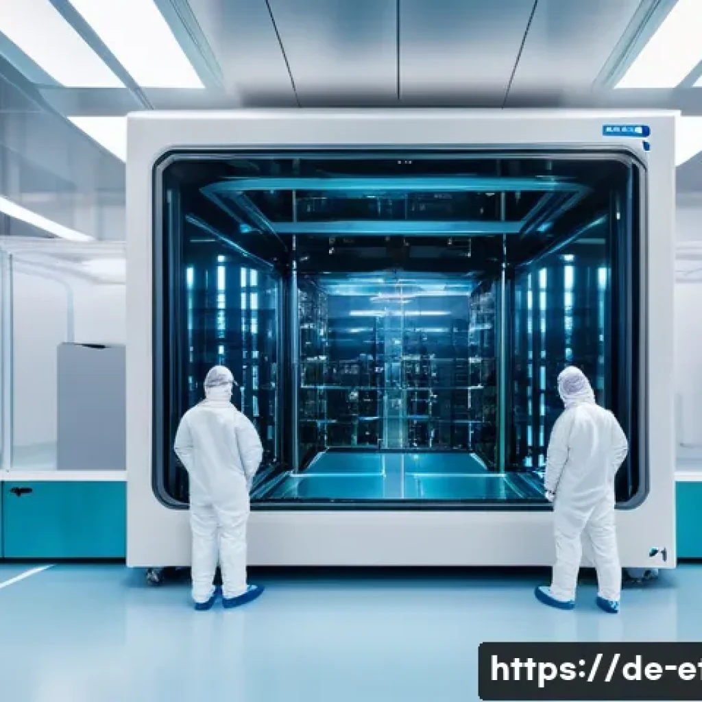 전자기술사와 최신 반도체 기술 트렌드 - A highly detailed close-up of an advanced semiconductor fabrication cleanroom in Germany, showcasing...