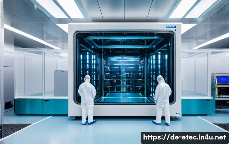 전자기술사와 최신 반도체 기술 트렌드 - A highly detailed close-up of an advanced semiconductor fabrication cleanroom in Germany, showcasing...