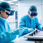 전자기술사와 관련된 최신 학술 자료 - A futuristic semiconductor laboratory scene showcasing engineers working on Gallium Nitride (GaN) an...