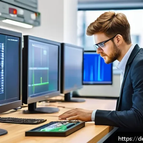 전자기술사 이직 성공담 - A modern German electrical engineering workspace featuring a young professional wearing business cas...
