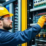 전자기술사와 관련된 인증 시험 종류 - A professional male electrical engineer in a modern German industrial setting, wearing safety glasse...