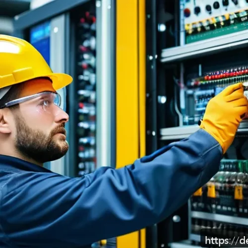 전자기술사와 관련된 인증 시험 종류 - A professional male electrical engineer in a modern German industrial setting, wearing safety glasse...