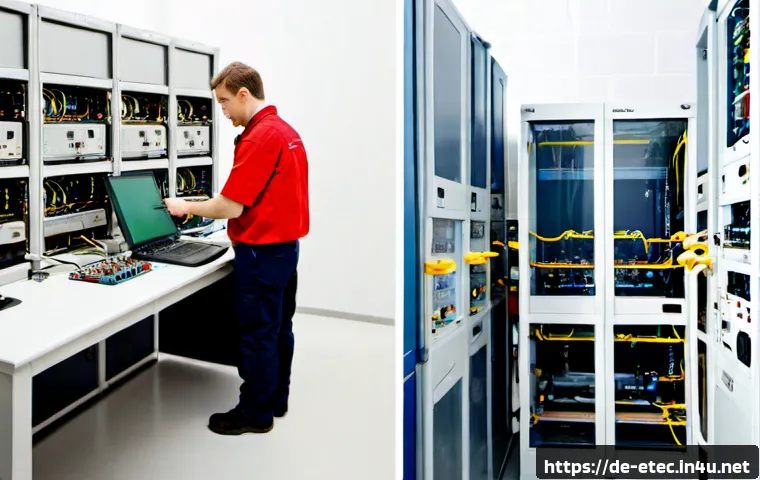 전자기술사와 전기기술사 차이 - Photorealistic split-scene comparison in a modern German engineering office: on the left, an electro...